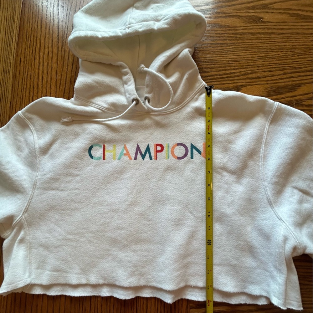 Champion White Pullover Oversized Cropped Hoodie with Multicolor Logo Size M - Picture 5 of 10